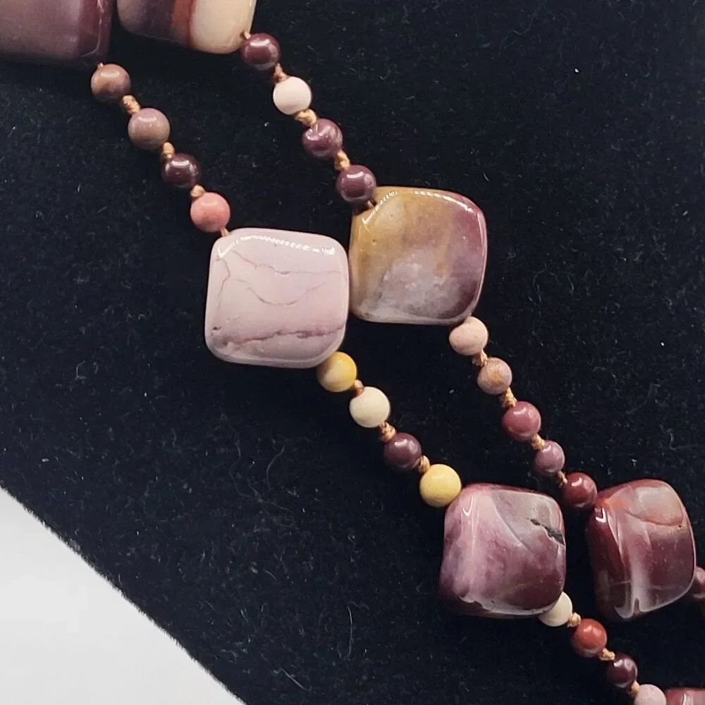 Mookaite Jasper Pendant Necklace Long Strand 36in Knotted Cord
